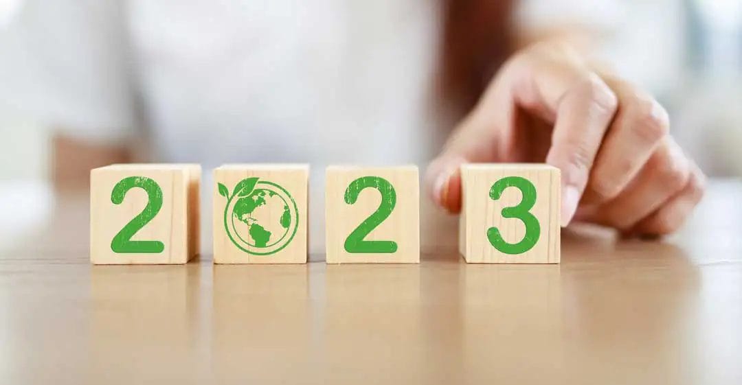 2023 wooden blocks with sustainable Earth symbol