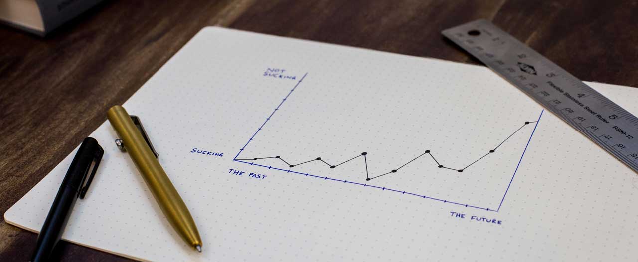 Humorous graph with pens and ruler on table.