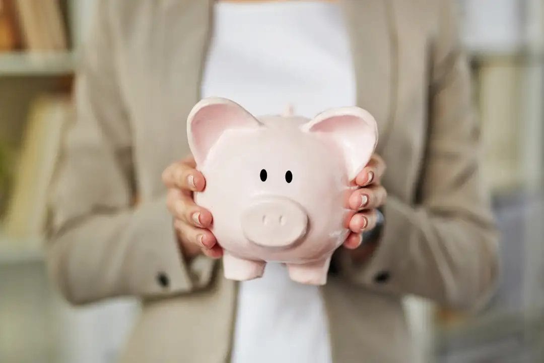 Person holding pink piggy bank