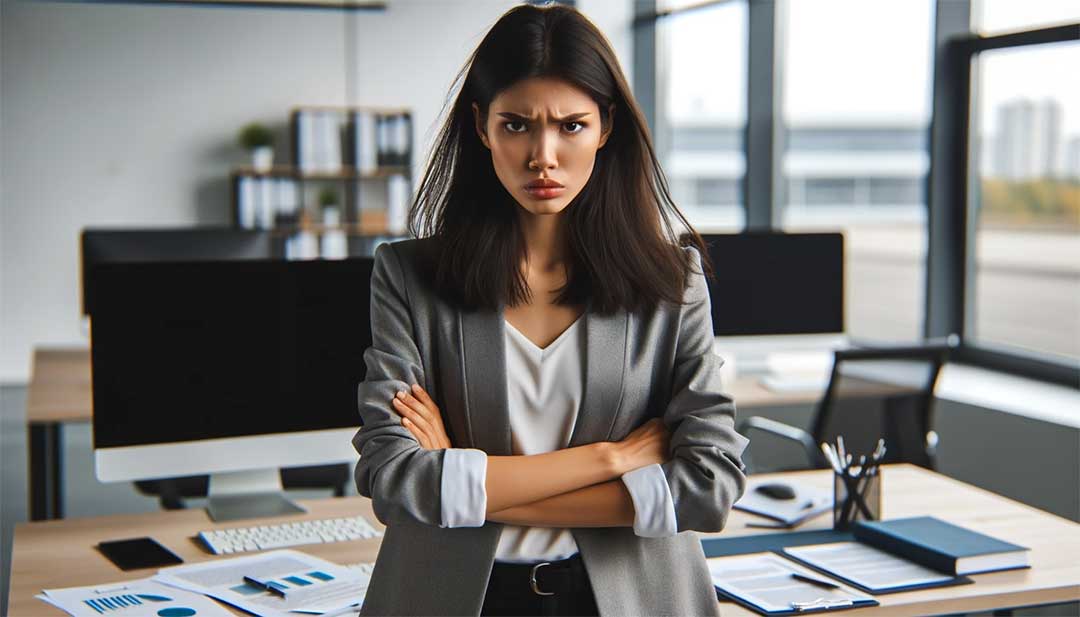 Businesswoman looking serious in modern office